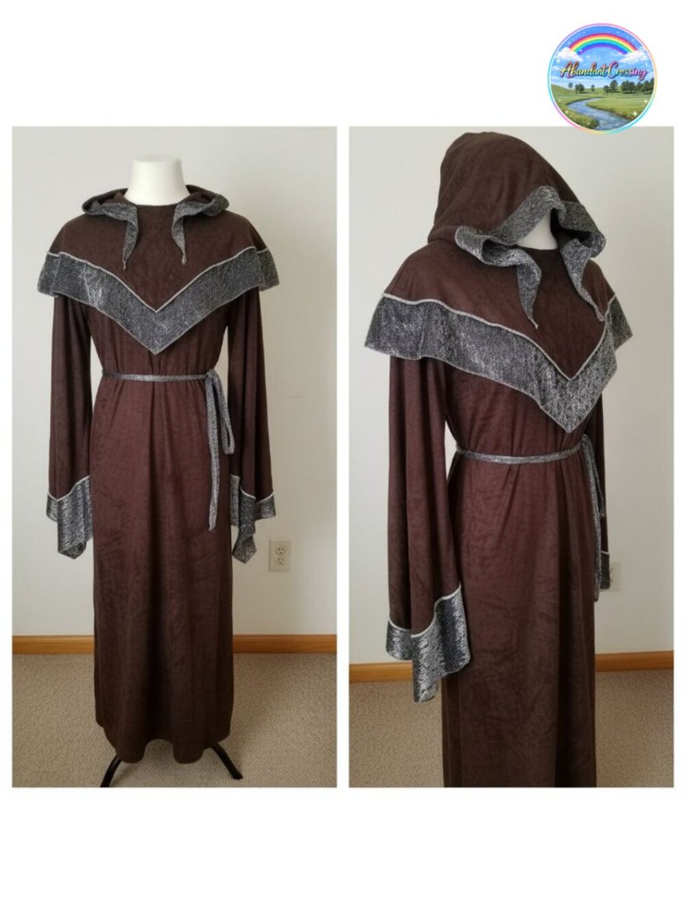 Men Medieval Hooded Robe Wizard Cloak Cape Renaissance Halloween Cosplay